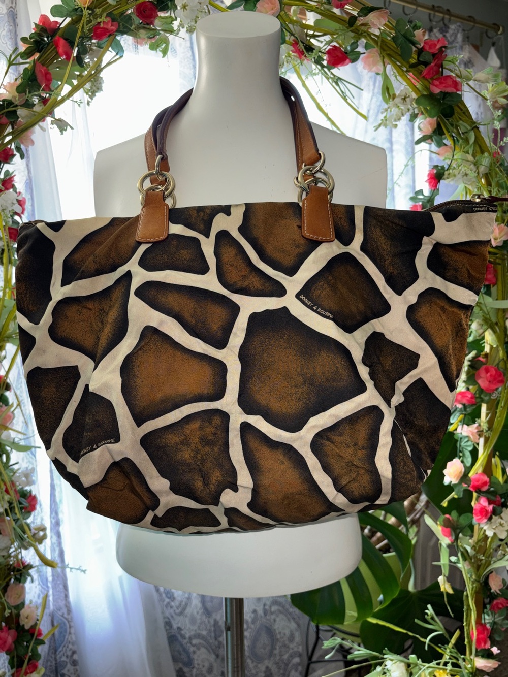 Dooney & Bourke Vintage Giraffe Print Nylon/Canvas Tote Bag